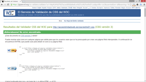 Captura de pantalla del resultado del análisis del código CSS